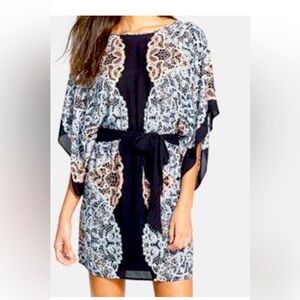 BCBG MAXAZRIA Black and Blue Patterned Dress Size XS